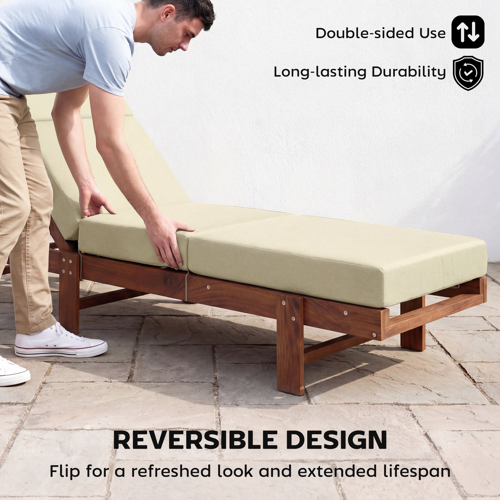 Chaise Lounge Cushion, 4" Thick Outdoor Lounge Chair Cushions with Ties for Patio, 26" x 80 ", Cream White