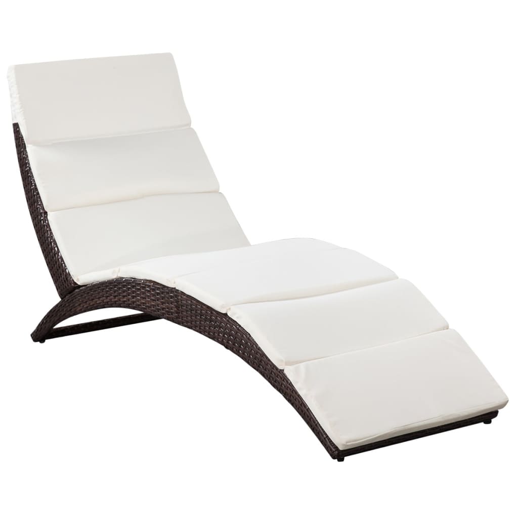 Folding Sun Lounger with Cushion Poly Rattan
