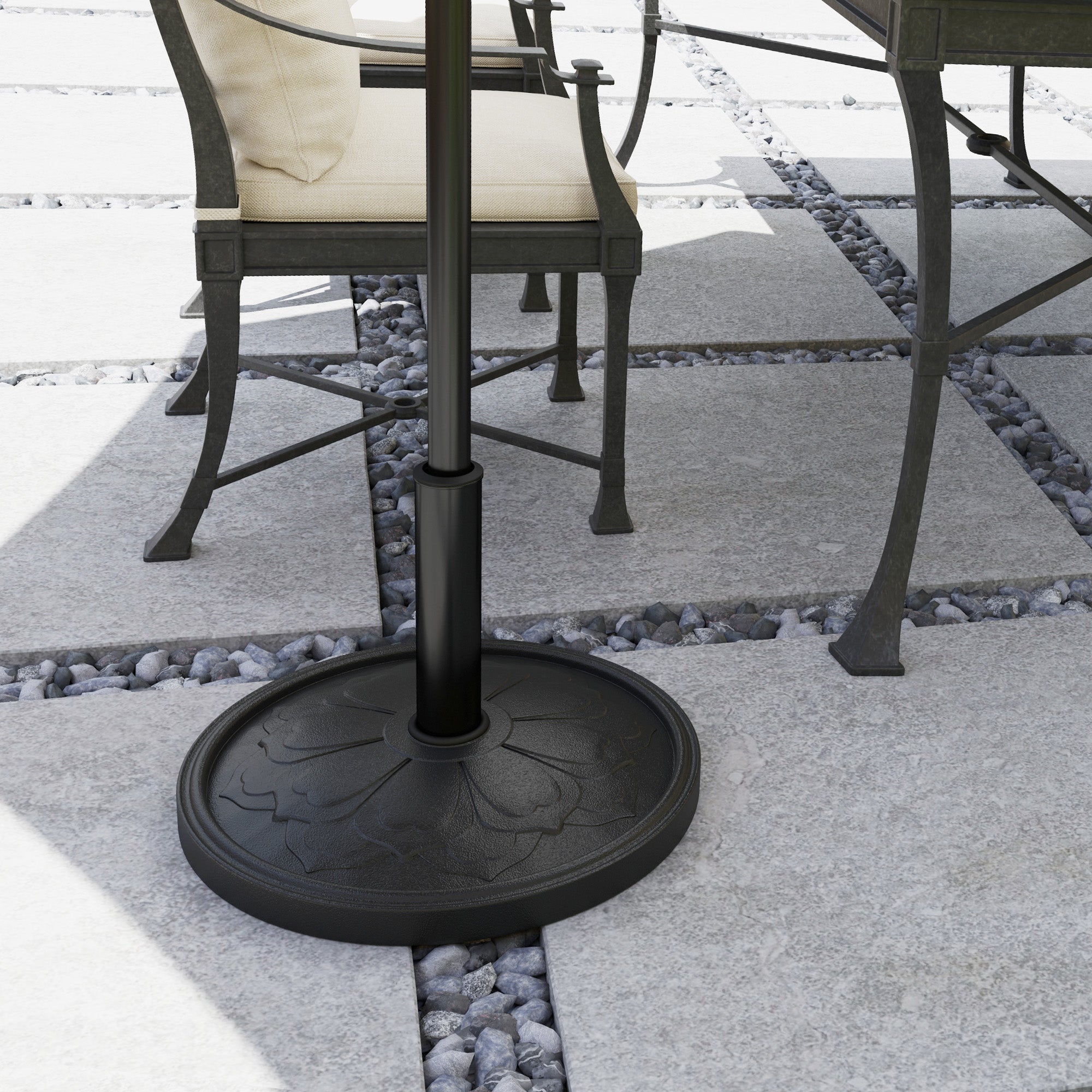 Round Patio Umbrella Base, 26 lbs Resin Outdoor Umbrella Stand Base, Patio Umbrella Stand for 1.3"/1.5"/1.9" Umbrella Poles for Outdoor, Lawn, Poolside, Black
