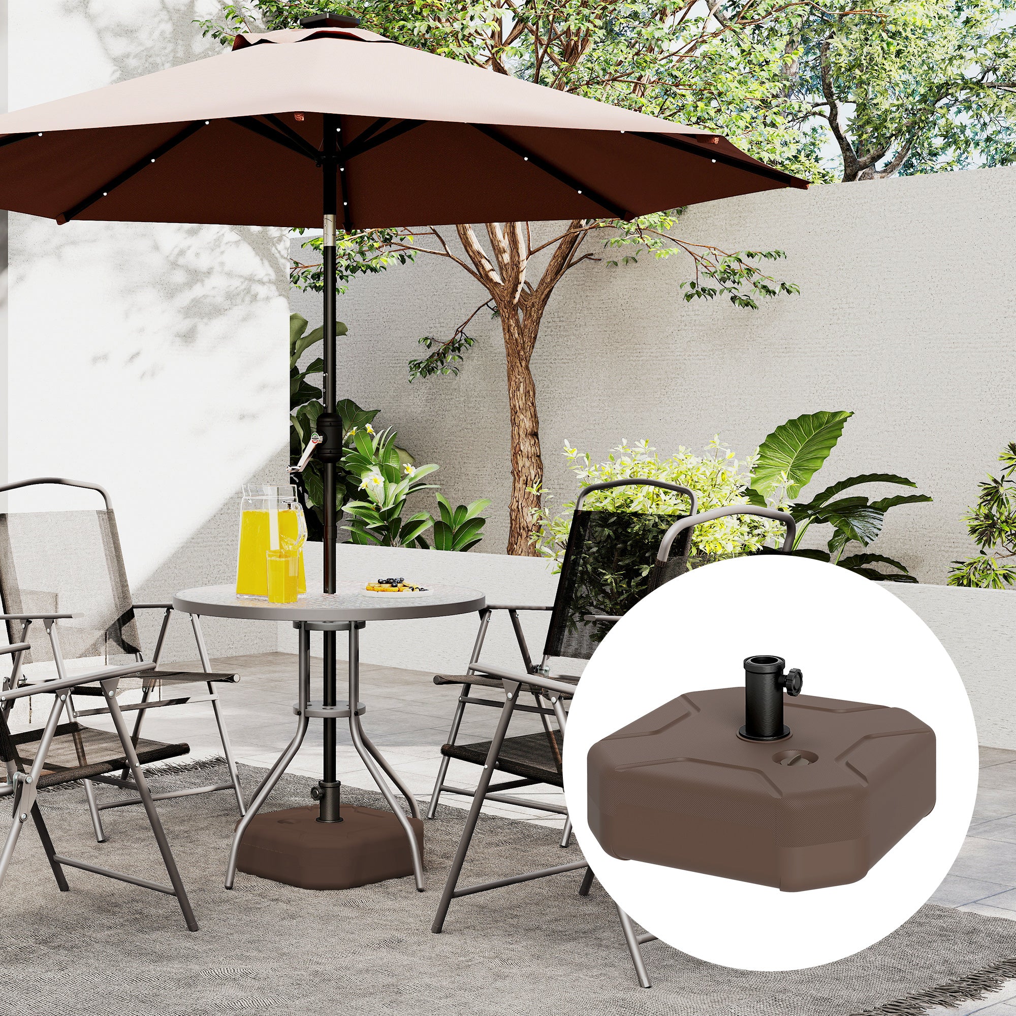 Square Patio Umbrella Base Holder, Heavy Duty Outdoor Umbrella Stand Base, Filled Up to 55lbs with Stand or 44lbs with Water for Garden, Poolside, Brown