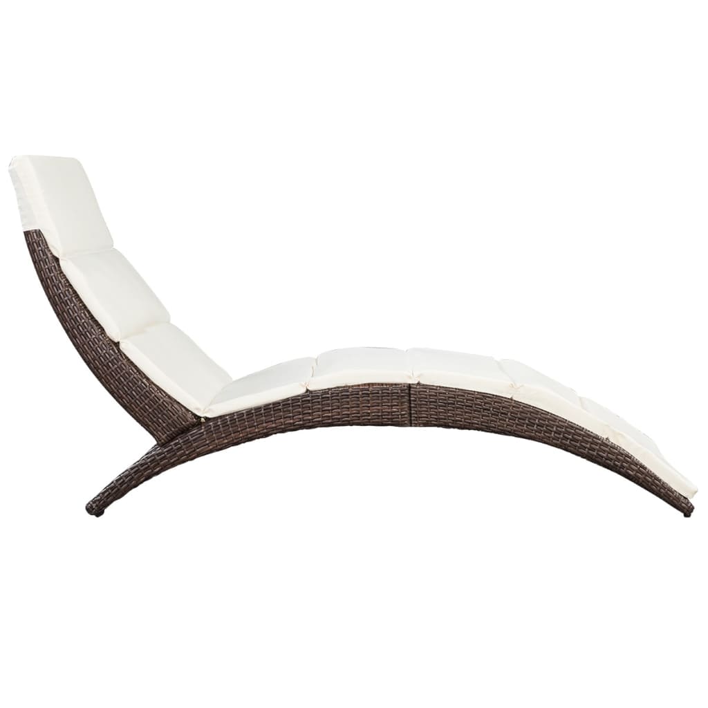 Folding Sun Lounger with Cushion Poly Rattan