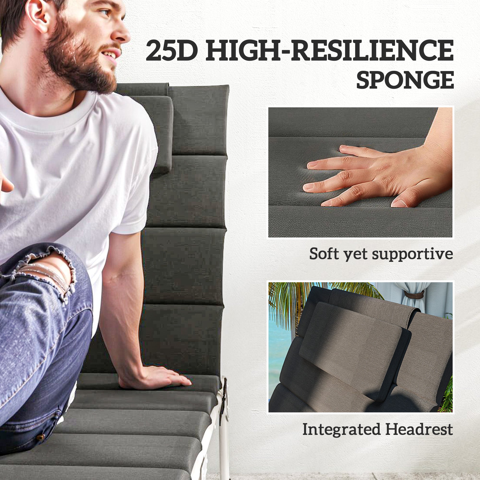 Foldable Chaise Lounge Cushion Set of 2, Outdoor Lounge Chair Cushion Set, UPF50+ 230gsm Olefin, 80" x 26" Dark Gray