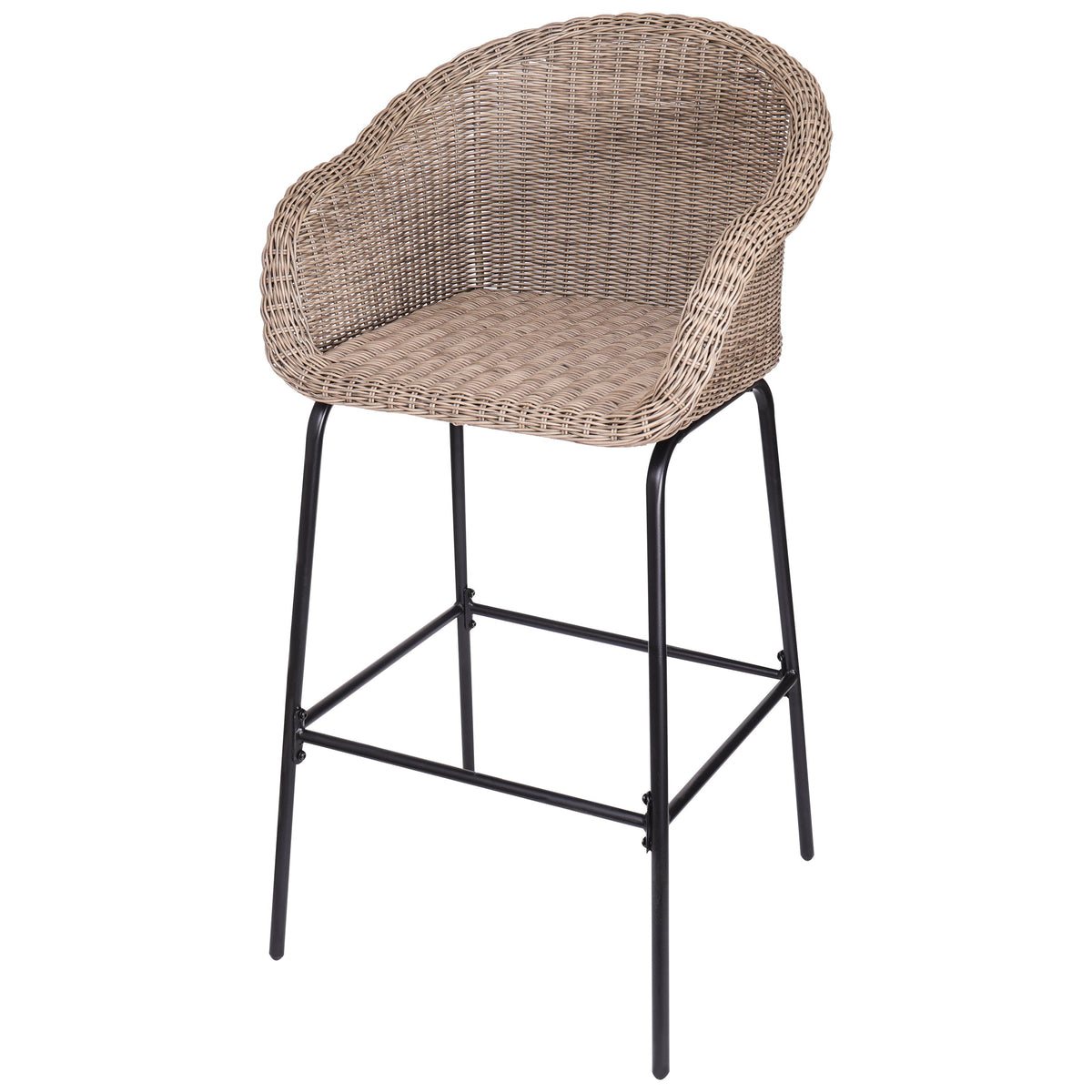 Light Brown Outdoor Metal Wicker Barstool Set of 2 with Iron Frames