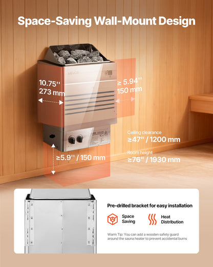 Sauna Heater, 6KW 240V Electric Sauna Stove, Dry Steam Bath Saunas Stove With Pre-Drilled Bracket, Fit 176.5 To 317.8 CU.FT Saunas Rooms, Steam Bath Stoves For Home, Commercial, Leisure Venues