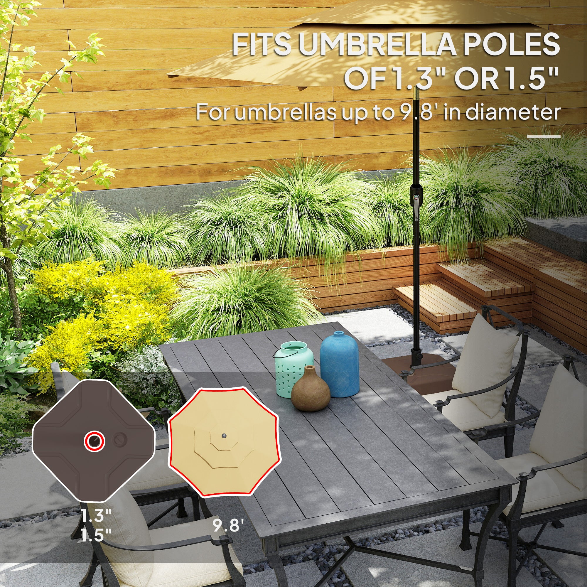Square Patio Umbrella Base Holder, Heavy Duty Outdoor Umbrella Stand Base, Filled Up to 55lbs with Stand or 44lbs with Water for Garden, Poolside, Brown