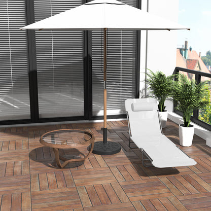 Folding Chaise Lounge Chair, Pool Sun Tanning Chair, Outdoor Lounge Chair with Reclining Back, Breathable Mesh Seat, Headrest for Beach, Yard, Patio, Cream White