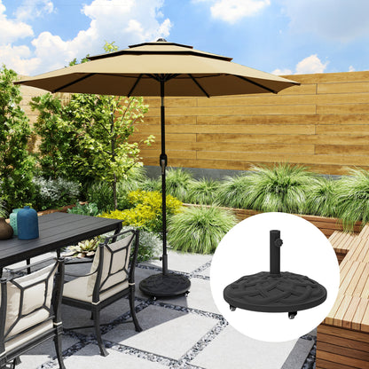 Round Patio Umbrella Base With Wheels, 44 Lbs Resin Umbrella Stand Base, Heavy Duty Patio Umbrella Holder For 1.3"/1.5"/1.9" Umbrella Poles For Outdoor, Lawn, Poolside, Black