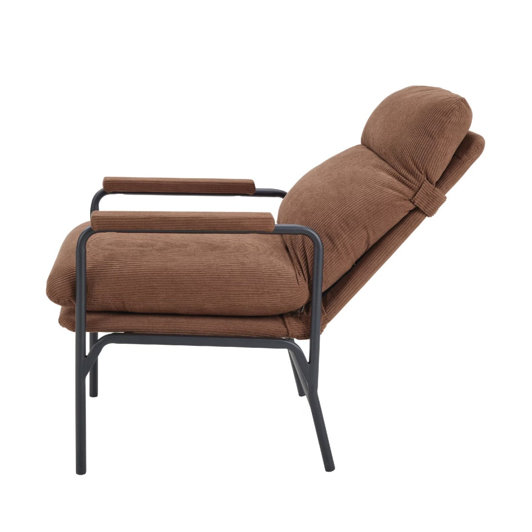 Modern Accent Chair, Reclining Chair With Adjustable Backrest, Corduroy Chair With Metal Frame, Reading Chair, Comfy Lounge Chair For Living Room, Bedroom, Office, Brown