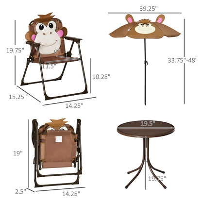 Kids Table and Chair Set, Outdoor Folding Garden Furniture, Picnic Table for Patio Backyard, with Removable &amp; Height Adjustable Sun Umbrella, Aged 3-6 Years Old, Brown