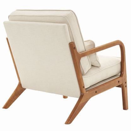 [Same Code: 16753613]Oak Armrest Oak Upholstered Single Lounge Chair Indoor Lounge Chair Off-White