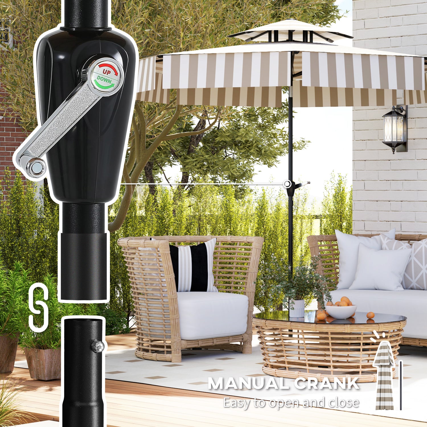 8.6FT Patio Umbrella, UPF 30+ Outdoor Market Umbrella, 2-Tier Vented Patio Table Umbrella with Crank 8 Ribs, Tiltable Porch Umbrella for Garden Deck Poolside, Light Gray