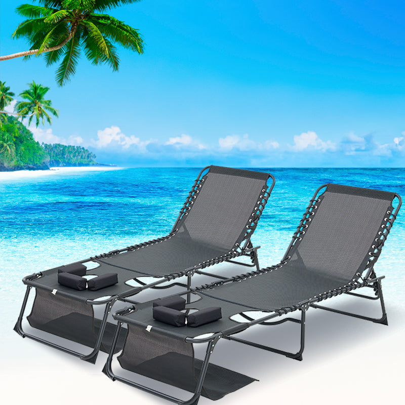 Face Down Chaise Lounge Chair 5-Position Adjustable Sunbathing, Foldable Tanning Chair With Face&amp; Arm Holes, Outdoor Recliner Chair For Pool, Beach, Patio, Lawn  Black, 2 Pcs