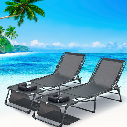 Face Down Chaise Lounge Chair 5-Position Adjustable Sunbathing, Foldable Tanning Chair With Face&amp; Arm Holes, Outdoor Recliner Chair For Pool, Beach, Patio, Lawn  Black, 2 Pcs