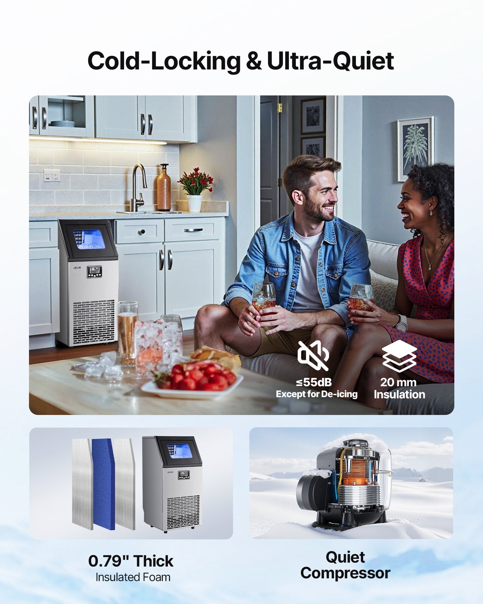 Commercial Ice Maker Machine, 100 Lbs/24h With 28Lbs Storage, 45 Cubes Per Cycle, Stainless Steel Freestanding &amp; Under Counter Ice Maker With LED Display &amp; Self-Cleaning, For Home Bar Restaurant