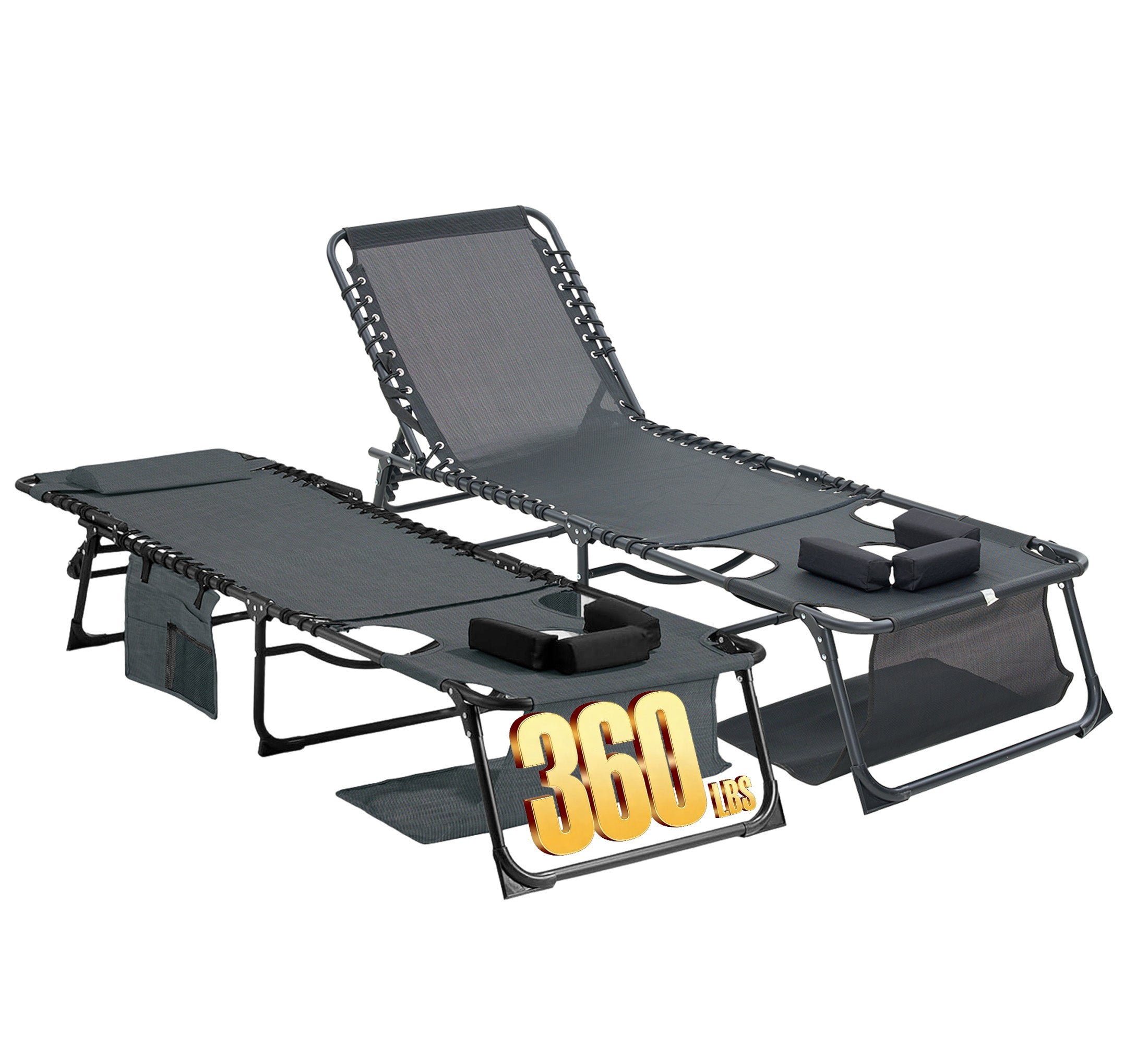 Face Down Chaise Lounge Chair 5-Position Adjustable Sunbathing, Foldable Tanning Chair With Face&amp; Arm Holes, Outdoor Recliner Chair For Pool, Beach, Patio, Lawn  Black, 2 Pcs
