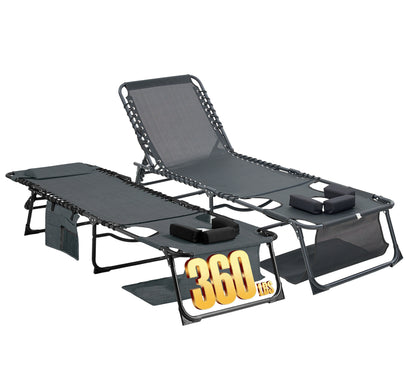 Face Down Chaise Lounge Chair 5-Position Adjustable Sunbathing, Foldable Tanning Chair With Face&amp; Arm Holes, Outdoor Recliner Chair For Pool, Beach, Patio, Lawn  Black, 2 Pcs