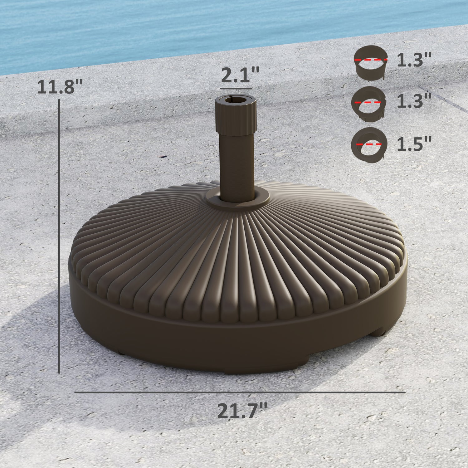 Round Patio Umbrella Base Holder, Heavy Duty Outdoor Umbrella Stand Base, Filled Up To 62lbs With Stand Or 51lbs With Water For Garden, Poolside, Brown