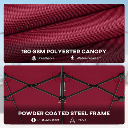 Garden Parasol, Double-Sided Sun Umbrella with LED Solar Lights, Patio Parasol for Outdoor, Wine Red