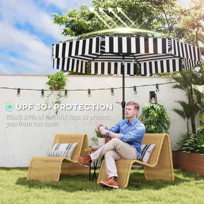 8.6FT Patio Umbrella, UPF 30+ Outdoor Market Umbrella, 2-Tier Vented Patio Table Umbrella with Crank 8 Ribs, Tiltable Porch Umbrella for Garden Deck Poolside, Black