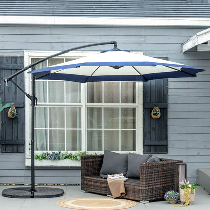 10FT Cantilever Umbrella, Offset Patio Umbrella with Crank and Cross Base for Deck, Backyard, Pool and Garden, Hanging Umbrellas, Navy Blue