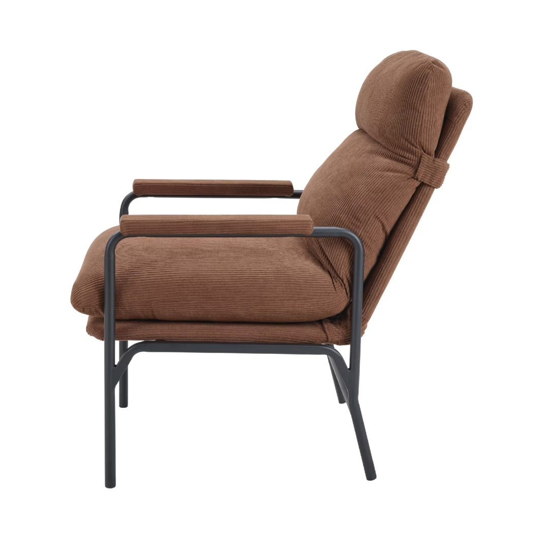 Modern Accent Chair, Reclining Chair With Adjustable Backrest, Corduroy Chair With Metal Frame, Reading Chair, Comfy Lounge Chair For Living Room, Bedroom, Office, Brown