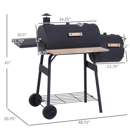 48" Steel Charcoal BBQ Grill and Offset Smoker Combo - Black