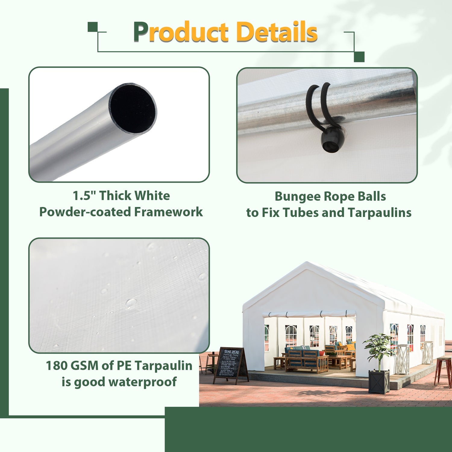 16x32 FT Party Tent With 3 Storage Bags &amp; Removable Sidewalls, Outdoor Canopy Gazebo For Carport Camping Garden Wedding BBQ Commercial