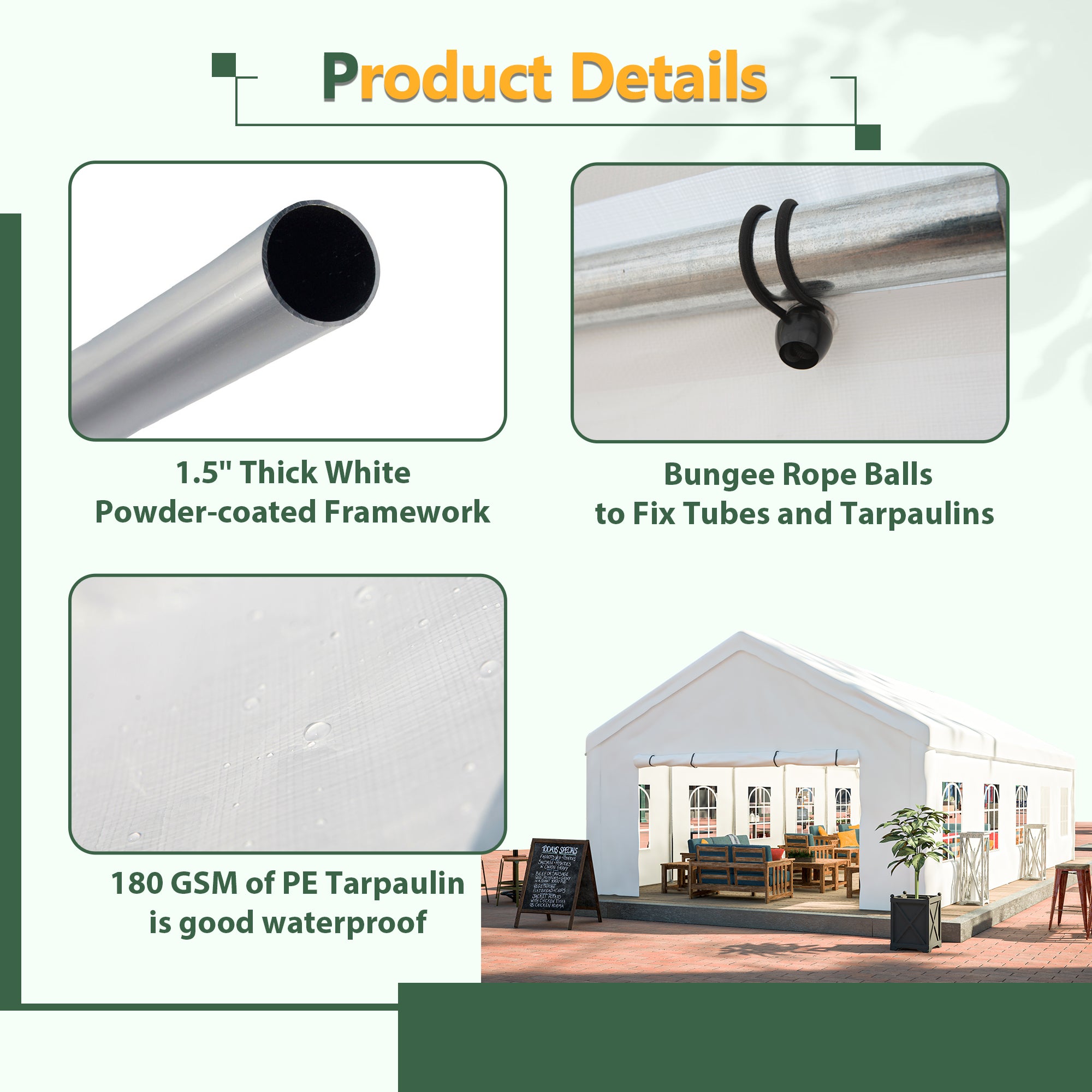 16x32 FT Party Tent With 3 Storage Bags &amp; Removable Sidewalls, Outdoor Canopy Gazebo For Carport Camping Garden Wedding BBQ Commercial