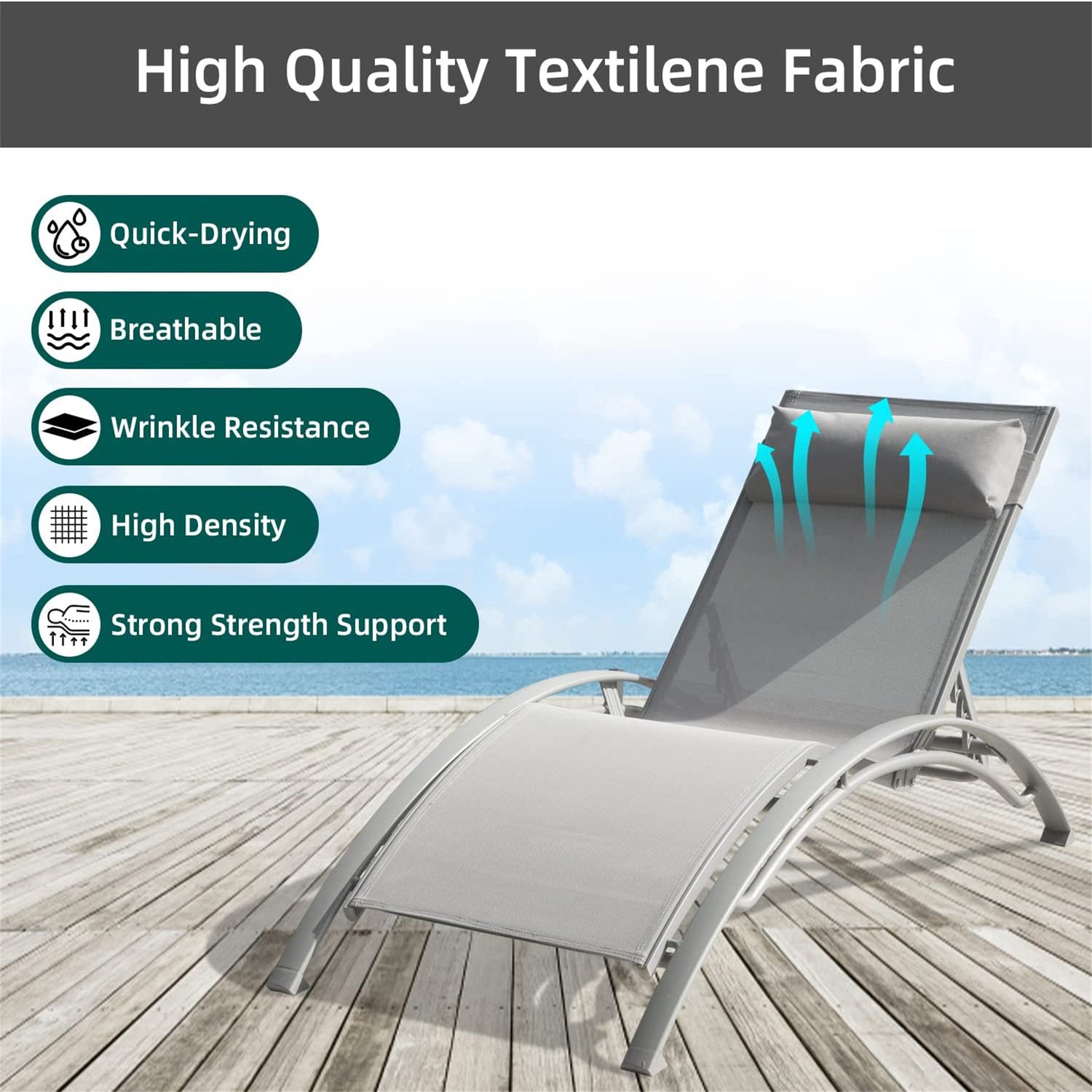 Pool Lounge Chairs Set Of 3, Adjustable Aluminum Outdoor Chaise Lounge Chairs With Metal Side Table, All Weather For Deck Lawn Poolside   Grey,2 Lounge Chairs 1 Table