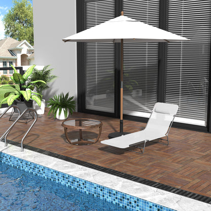 Folding Chaise Lounge Chair, Pool Sun Tanning Chair, Outdoor Lounge Chair with Reclining Back, Breathable Mesh Seat, Headrest for Beach, Yard, Patio, Cream White
