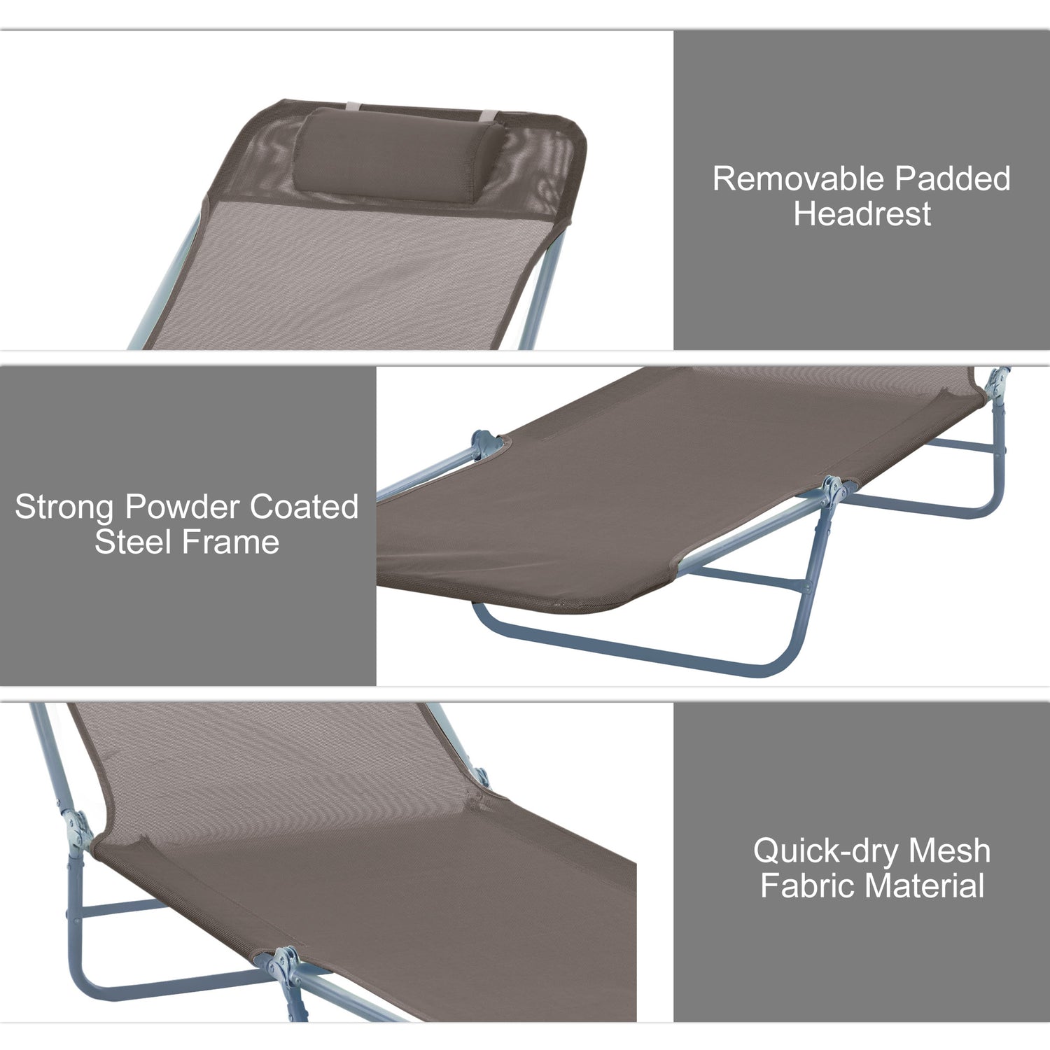 Folding Chaise Lounge Chair, Pool Sun Tanning Chair, Outdoor Lounge Chair With 5-Position Reclining Back Brown