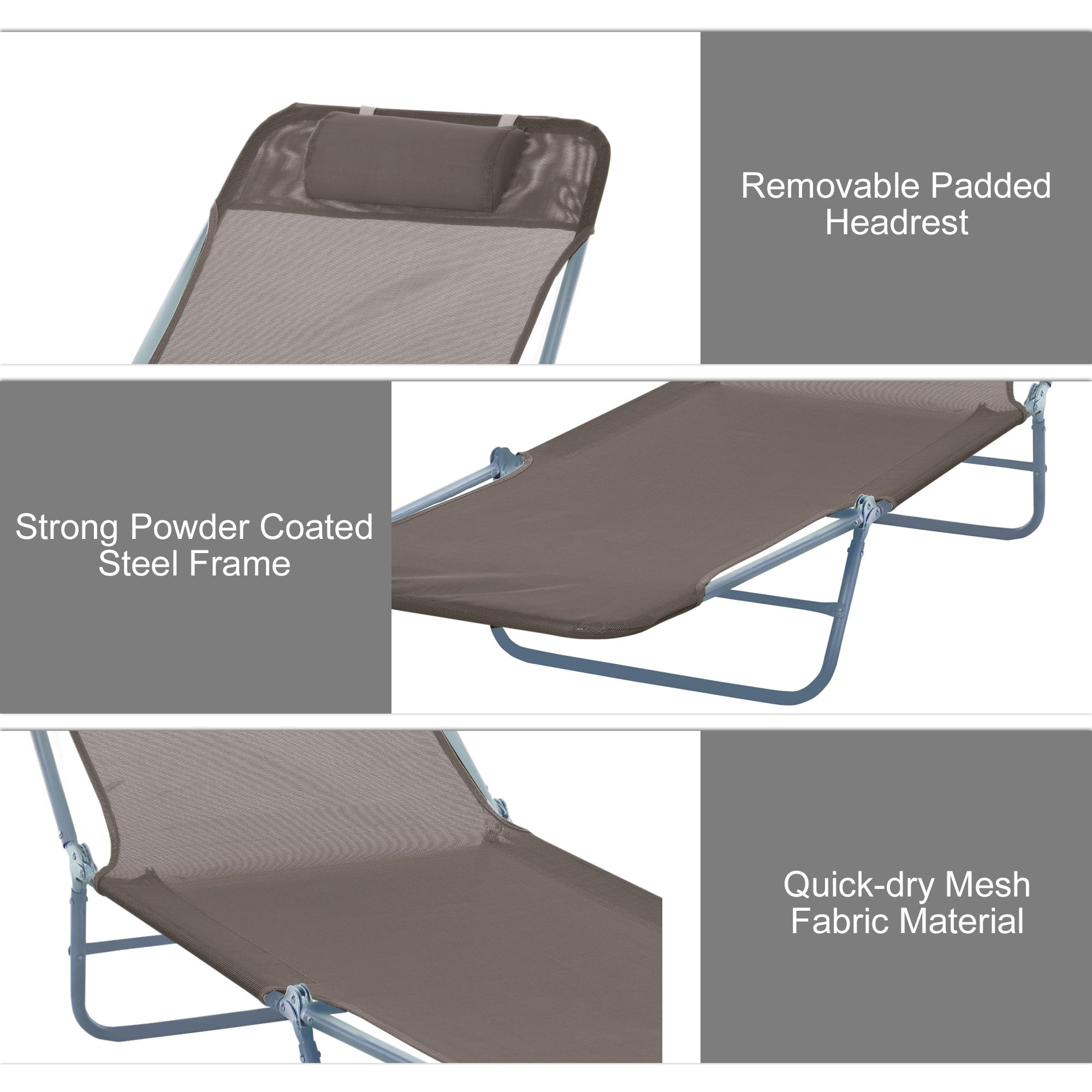 Folding Chaise Lounge Chair, Pool Sun Tanning Chair, Outdoor Lounge Chair With 5-Position Reclining Back Brown