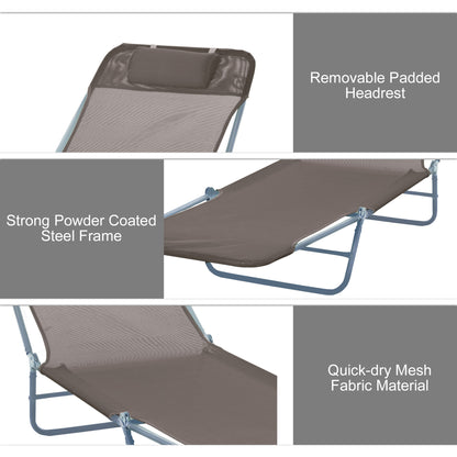 Folding Chaise Lounge Chair, Pool Sun Tanning Chair, Outdoor Lounge Chair With 5-Position Reclining Back Brown