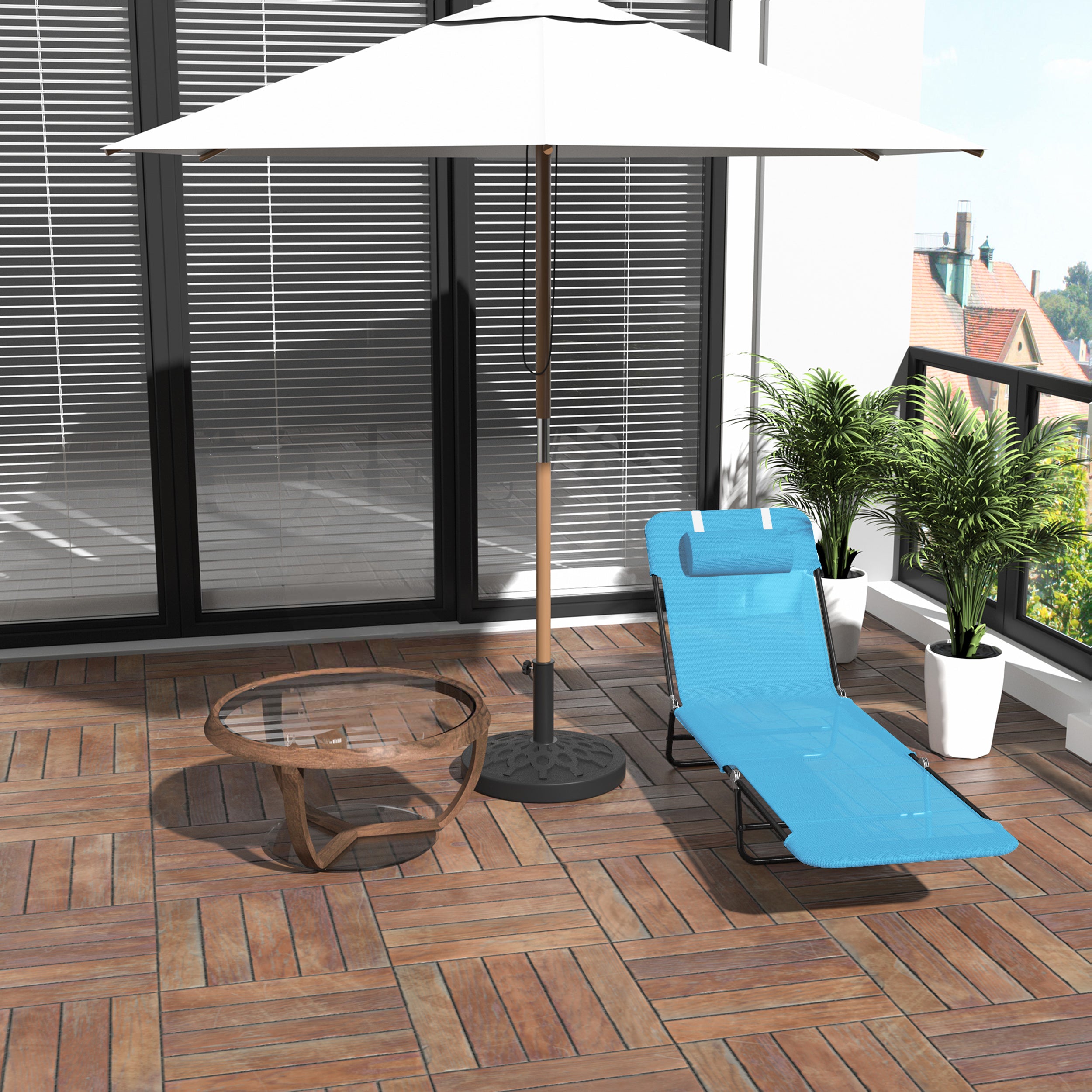 Folding Chaise Lounge Chair, Pool Sun Tanning Chair, Outdoor Lounge Chair with Reclining Back, Breathable Mesh Seat, Headrest for Beach, Yard, Patio, Blue