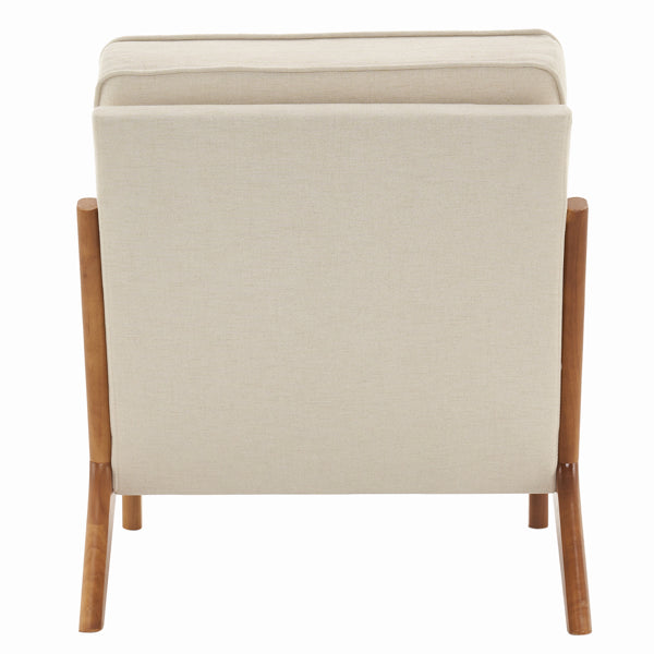 [Same Code: 16753613]Oak Armrest Oak Upholstered Single Lounge Chair Indoor Lounge Chair Off-White
