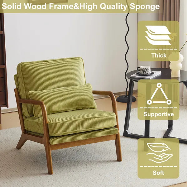 Low Arm Accent Chair - Olive Green Corduroy Upholstered Indoor Lounge Chair, Compact Single Seater With Sturdy Frame - 330LBS Weight Capacity