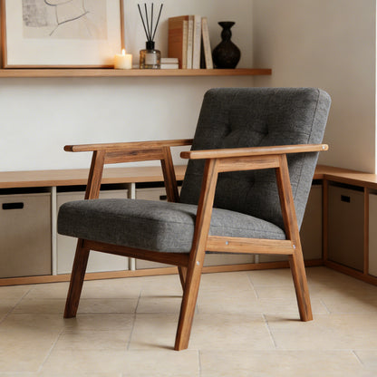 Mid Century Modern Accent Chair With Walnut Finish Thick Comfy Seat Cushion Upholstered Living Room Lounge Arm Chair For Living Room Bedroom Office Waiting Area Dark Grey