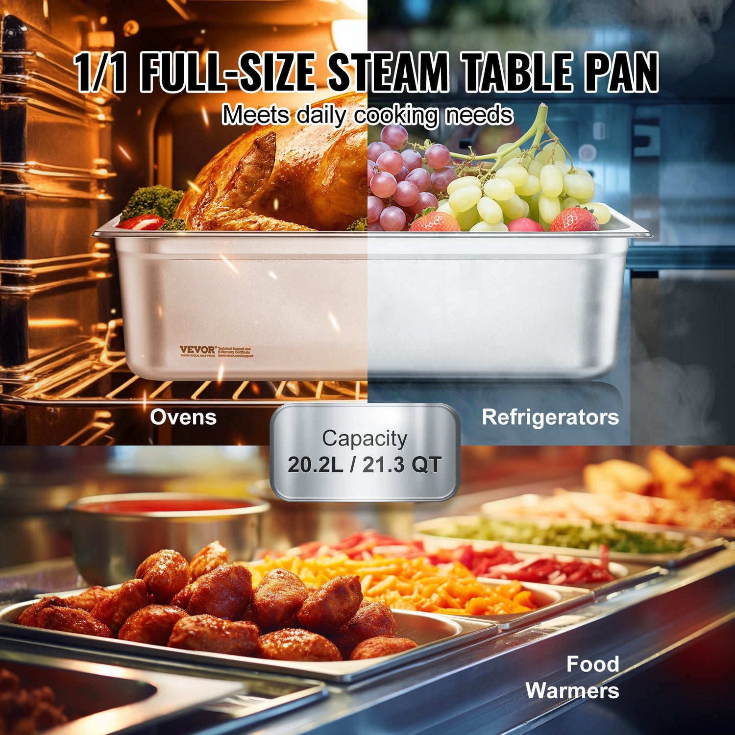 6 Pack Hotel Pans, Full Size Anti-Jam Steam Pan, 0.8mm Thick Stainless Steel Restaurant Steam Table Pan, 6-Inch Deep Commercial Table Pan, Catering Storage Food Pan, For Industrial &amp; Scientific