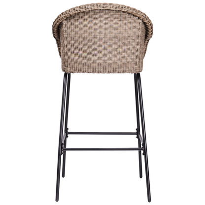Light Brown Outdoor Metal Wicker Barstool Set of 2 with Iron Frames