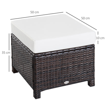 Rattan Footstool Wicker Ottoman With Padded Seat Cushion Outdoor Patio Furniture For Garden Poolside Living Room, 50 X 50 X 35 Cm, Brown