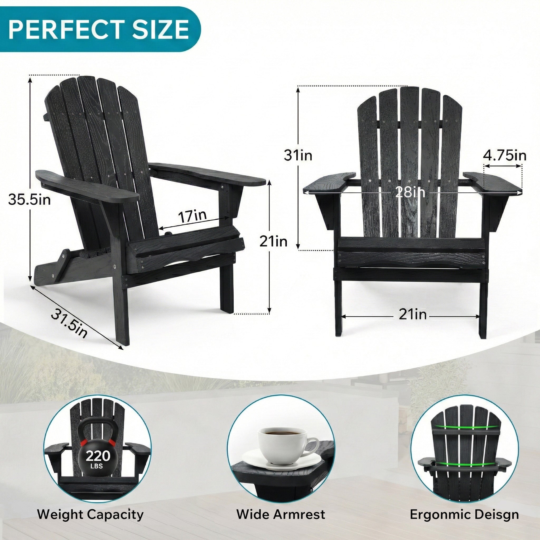 Wood Lounge Patio Chair For Garden Outdoor Wooden Folding Embossed Adirondack Chair Solid Wood Lounge Patio Chair With Wood Grain