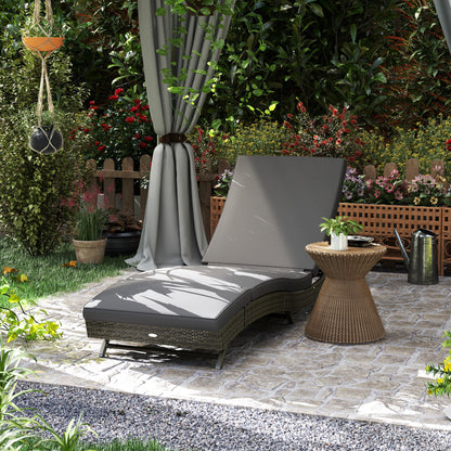 Patio Wicker Chaise Lounge Chair, Outdoor PE Rattan Sun lounger with Adjustable Backrest and 2 Wheels, Gray