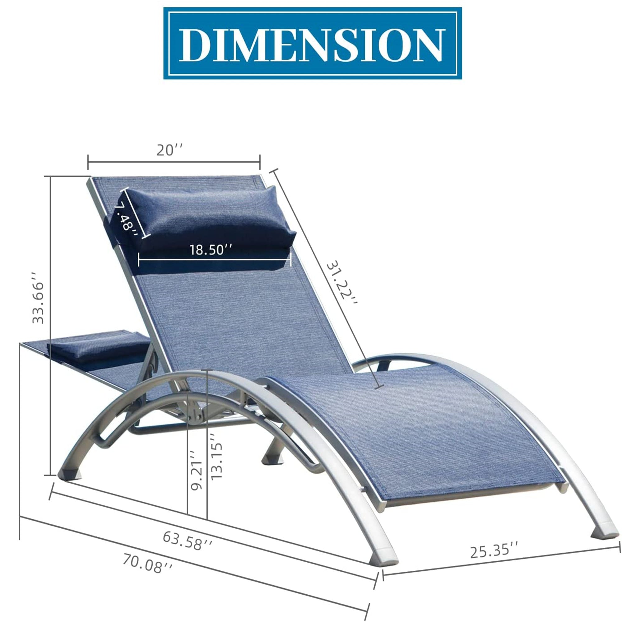 Outdoor Chaise Lounge Set Of 2 Patio Recliner Chairs With Adjustable Backrest And Removable Pillow For Indoor&amp;Outdoor Beach Pool Sunbathing Lawn  Blue,2 Lounge Chair