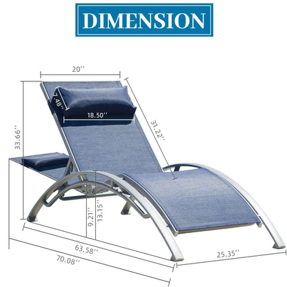 Outdoor Chaise Lounge Set Of 2 Patio Recliner Chairs With Adjustable Backrest And Removable Pillow For Indoor&amp;Outdoor Beach Pool Sunbathing Lawn  Blue,2 Lounge Chair