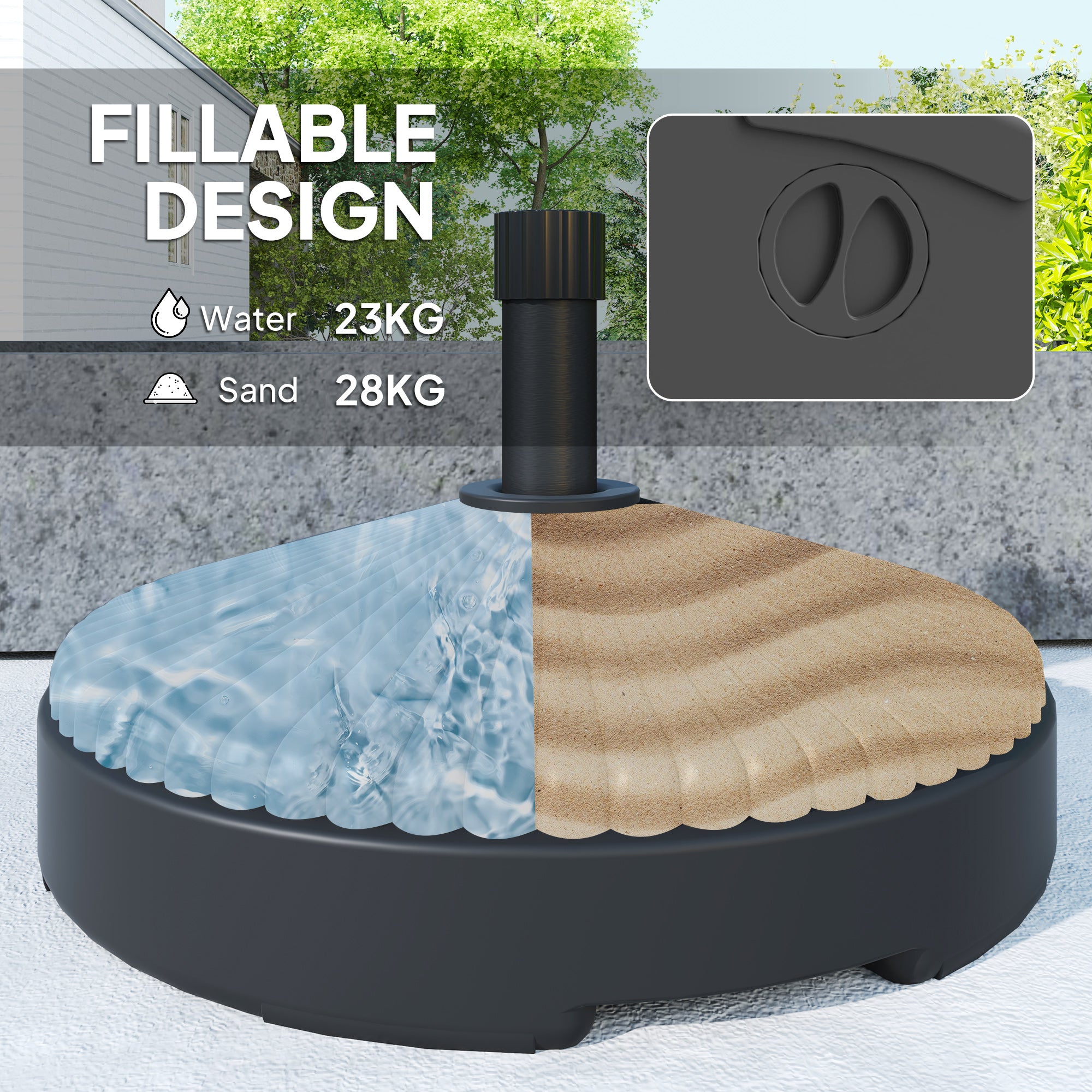 Round Patio Umbrella Base Holder, Heavy Duty Outdoor Umbrella Stand Base, Filled Up to 62lbs with Stand or 51lbs with Water for Garden, Poolside, Black