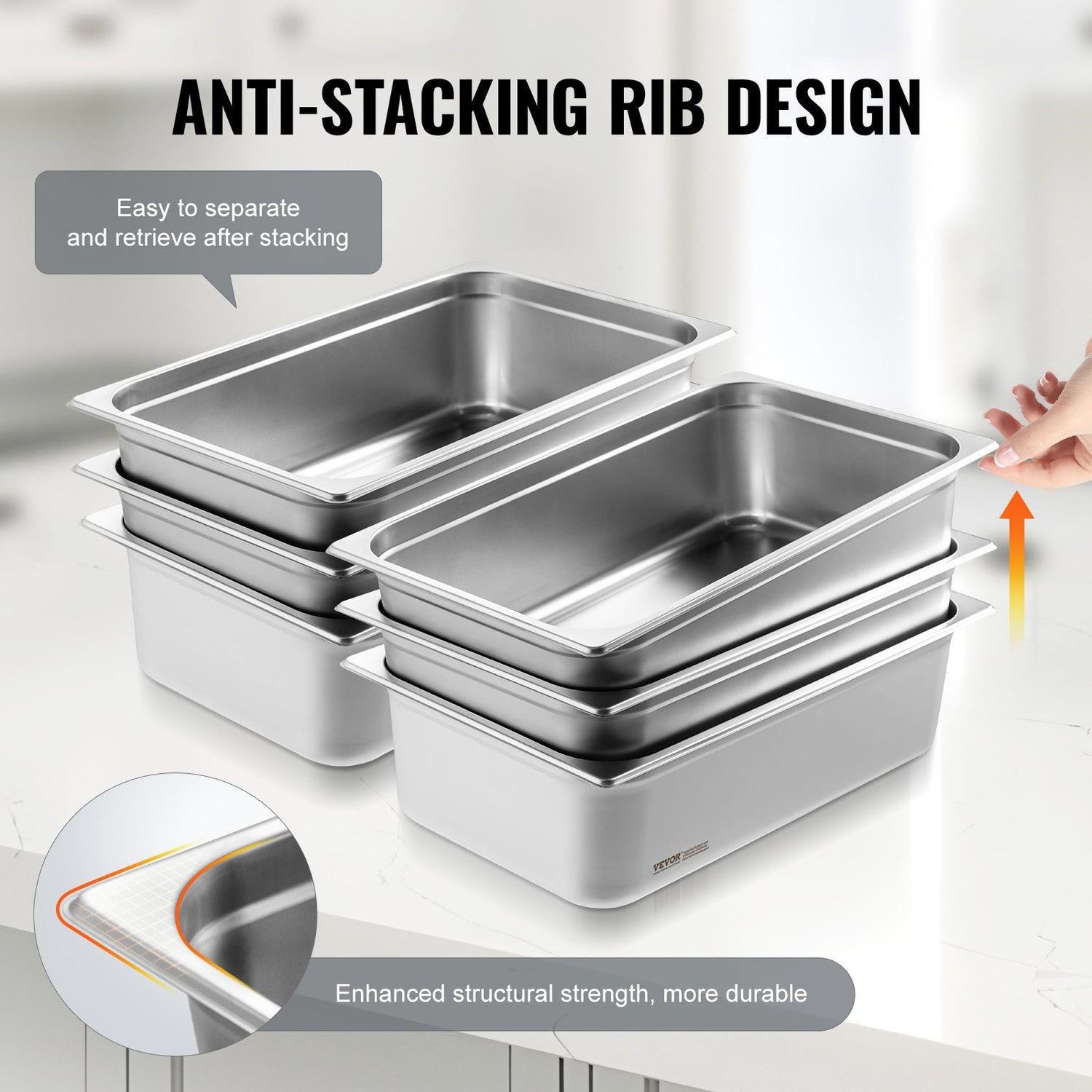 6 Pack Hotel Pans, Full Size Anti-Jam Steam Pan, 0.8mm Thick Stainless Steel Restaurant Steam Table Pan, 6-Inch Deep Commercial Table Pan, Catering Storage Food Pan, For Industrial &amp; Scientific