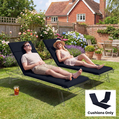 Outdoor Chaise Lounge Cushions Set of 2 with 6 Ties, High-Density Foam, for Patio and Poolside, Navy Blue