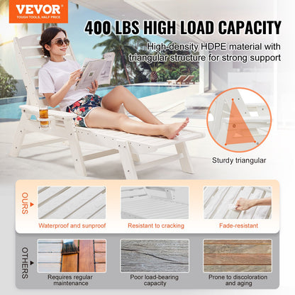 Outdoor Chaise Lounge Chair 6 Position Adjustable Reclining Bench Lounger White