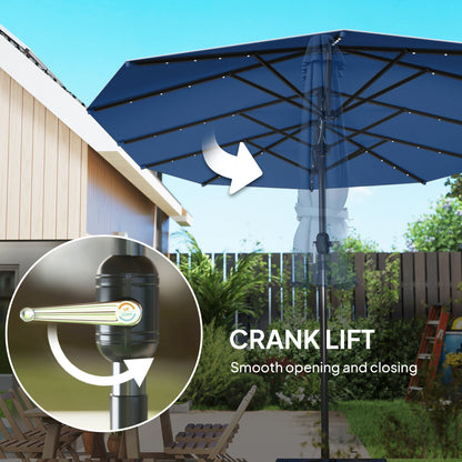 Garden Parasol, Double-Sided Sun Umbrella with LED Solar Lights, Patio Parasol for Outdoor, Blue