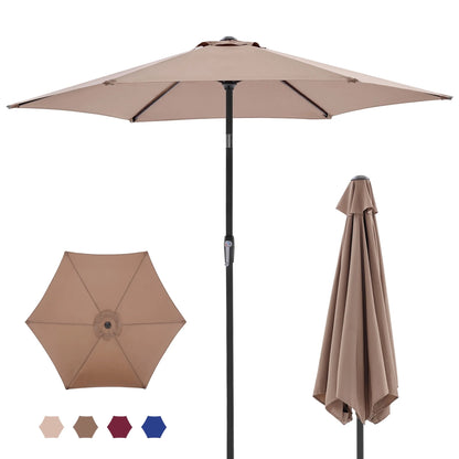 7.5-foot Outdoor Terrace Sun Umbrella, With Button Tilt And Hand-cranking Device, 6-rib Design, UV15- Waterproof Fabric